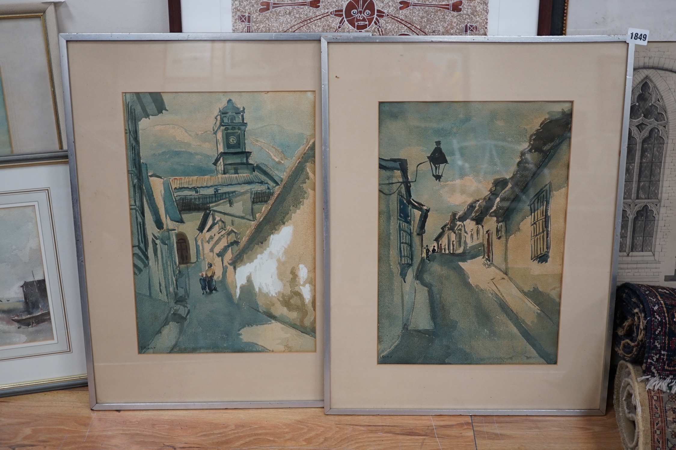 I. Roa, pair of watercolours, Venezuela street scenes, indistinctly signed, 43 x 29cm. Condition - fair, general discolouration